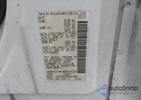 2021 Nissan Nv Cargo Nv2500 Hd Sv High Roof V6 from USA, damaged, VIN 1N6BF0LY7MN805458